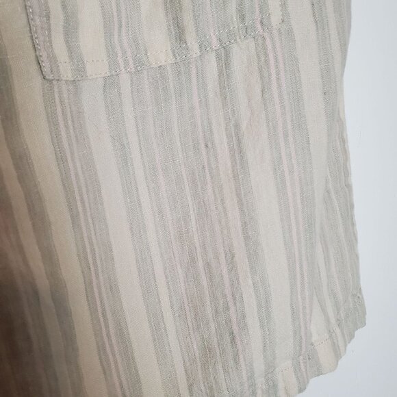 By Anthropologie Striped Linen Shorts Medium Elastic Waist Pull On Neutral - Picture 10 of 10